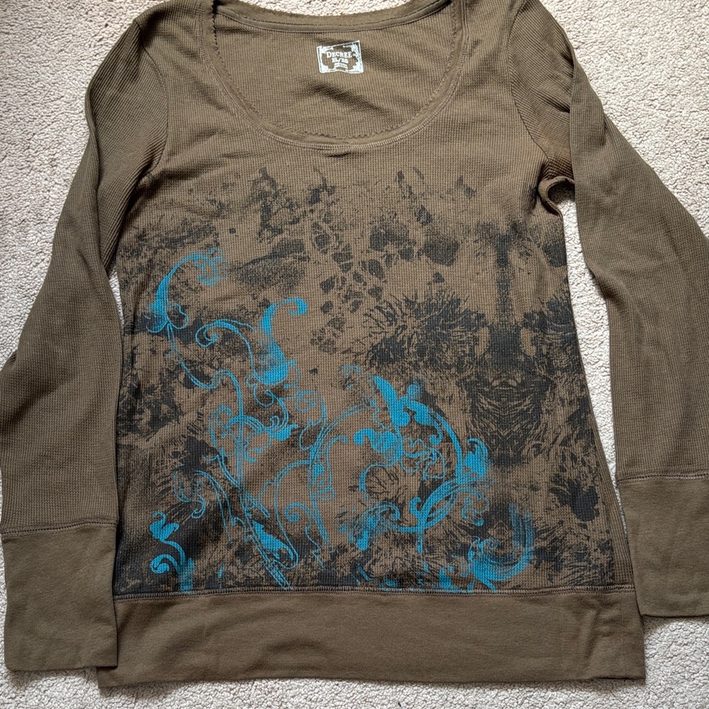 Decree Brown and Blue Long Sleeve Top